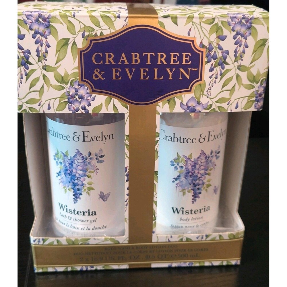 Crabtree & Evelyn Wisteria Luxury Body Duo – 16.9 oz / 500ml Each NOB